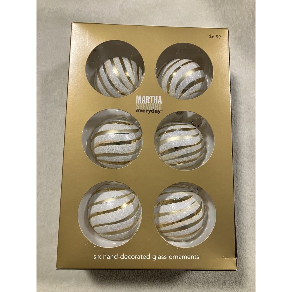 NOS 2003 Martha Stewart Christmas Ornament Glass Balls Golden Hand Decorated
